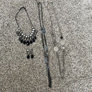 3 necklaces, matching earrings with one